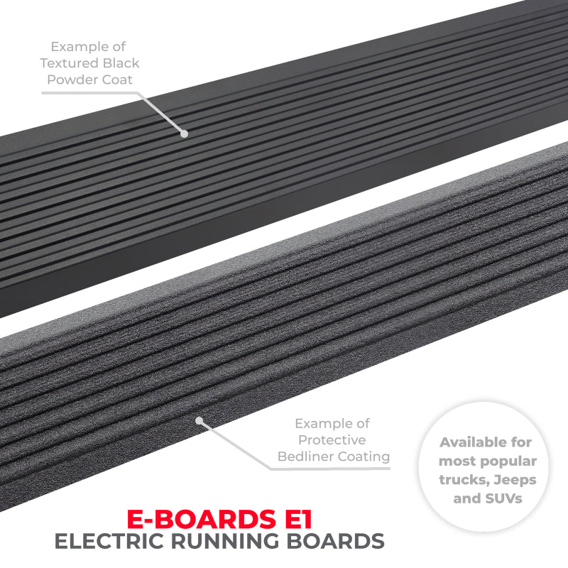 Go Rhino 21-23 Ford Bronco 4dr E-BOARD E1 Electric Running Board Kit (No Drill) - Bedliner Coating