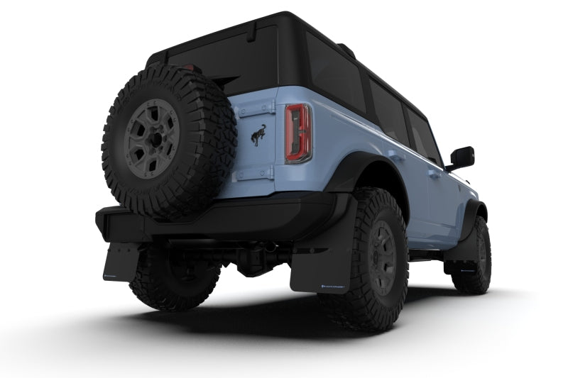 Rally Armor 21-22 Ford Bronco (Plstc Bmpr + RB - NO Rptr/Sprt) Blk Mud Flap w/Met. Blk Logo