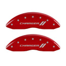 MGP 4 Caliper Covers Engraved Front & Rear With stripes/Charger Red finish silver ch