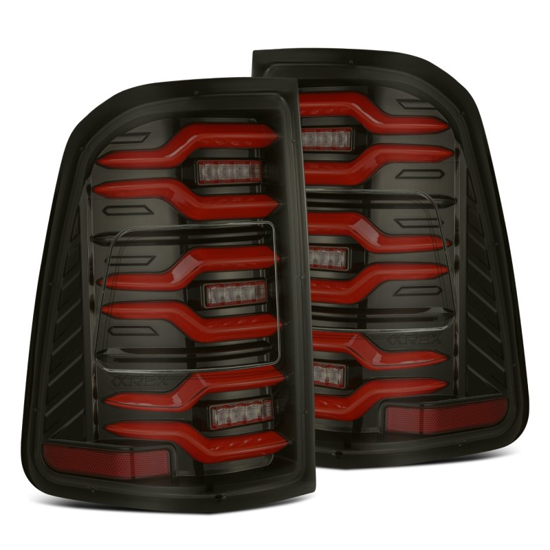 AlphaRex 19-21 Dodge Ram 1500 Luxx-Series LED Tail Lights Black/Red w/Activ Light/Seq Signal