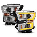 ANZO 2015-2017 Ford F-150 Projector Headlights w/ Plank Style Switchback Chrome w/ Amber