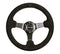 NRG Reinforced Steering Wheel (330mm / 3in Deep) Blk Suede w/Criss Cross Stitch w/Blk 3-Spoke Center