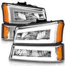 ANZO 2003-2006 Chevrolet Silverado 1500 Crystal Headlights w/ Light Bar Chrome Housing