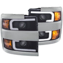 ANZO 2015-2016 Chevrolet Silverado Projector Headlights w/ Plank Style Design Black w/ Amber