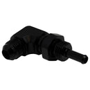 DeatschWerks 8AN Male Flare to 5/16in Male Barb Bulkhead Adapter 90-Degree - Anodized Matte Black