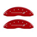MGP 4 Caliper Covers Engraved Front & Rear With stripes/Dodge Red finish silver ch