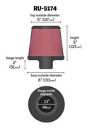 K&N Universal Rubber Filter-Round Tapered 2.5in Flange ID x 6in Base OD x 5in Top OD x 5in Height