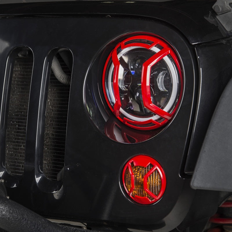 Rugged Ridge 07-18 Jeep Wrangler JK/JKU Red Elite Headlight Euro Guards