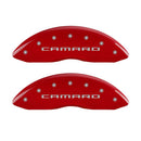 MGP 4 Caliper Covers Engraved Front Gen 5/Camaro Engraved Rear Gen 5/SS Red finish silver ch