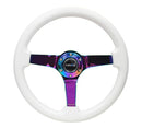 NRG Reinforced Steering Wheel (350mm / 3in. Deep) Classic White w/4mm Neochrome Solid 3-Spoke