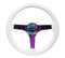 NRG Reinforced Steering Wheel (350mm / 3in. Deep) Classic White w/4mm Neochrome Solid 3-Spoke