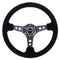 NRG Reinforced Steering Wheel (350mm / 3in. Deep) Blk Suede/Blk Stitch w/Black Circle Cutout Spokes