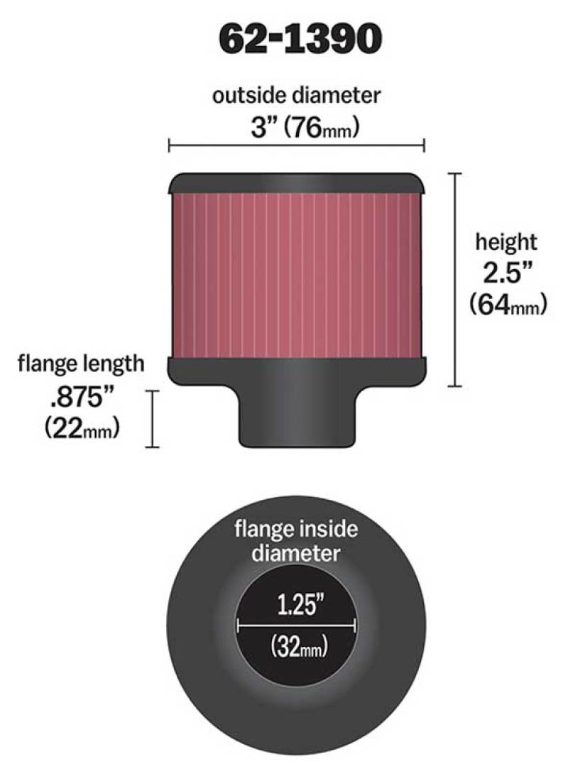 K&N 1.25in Flange ID x 3in OD x 2.5in H Rubber Base Crankcase Vent Filter