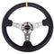 NRG Reinforced Steering Wheel (350mm / 3in. Deep) Blk Leather w/Gunmetal Cutout Spoke & Yellow CM