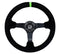 NRG Reinforced Steering Wheel 350mm/3in. Deep Blk Suede/ Neon Green Stitch w/5mm Matte Black Spoke