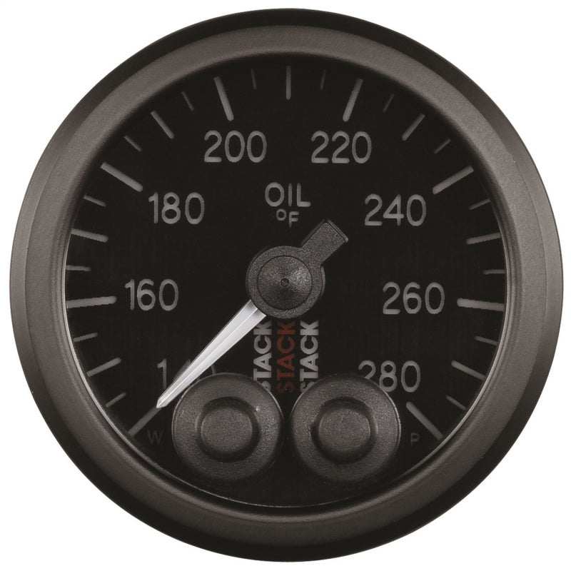 Autometer Stack Instruments 52mm 140-280 Deg F 1/8in NPTF Male Pro Control Oil Temp Gauge - Black