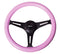 NRG Classic Wood Grain Steering Wheel (350mm) Solid Pink Painted Grip w/Black 3-Spoke Center