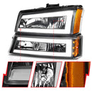 ANZO 2003-2006 Chevrolet Silverado 1500 Crystal Headlights w/ Light Bar Black Housing