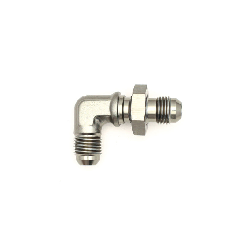 DeatschWerks 6AN Male Flare To 6AN Male Flare Bulkhead Adapter 90-Degree (Incl. Nut)