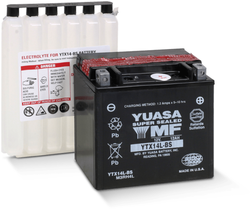 Yuasa YTX14L-BS Maintenance Free AGM 12 Volt Battery (Bottle Supplied)