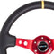 NRG Reinforced Steering Wheel (350mm / 3in. Deep) Blk Leather w/Red Spokes & Sgl Yellow Center Mark