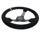 NRG Reinforced Steering Wheel (350mm / 3in. Deep) Blk Suede/X-Stitch w/5mm Blk Spoke & Yellow CM